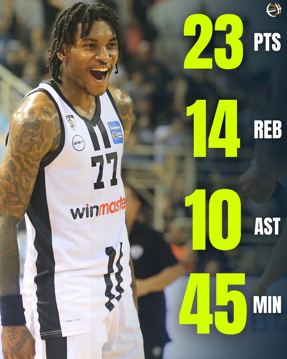 ⚫🇺🇸 Kevin Porter Jr. played 45 minutes in the loss of PAOK against Panathinaikos and recorded a MONSTER triple-double!