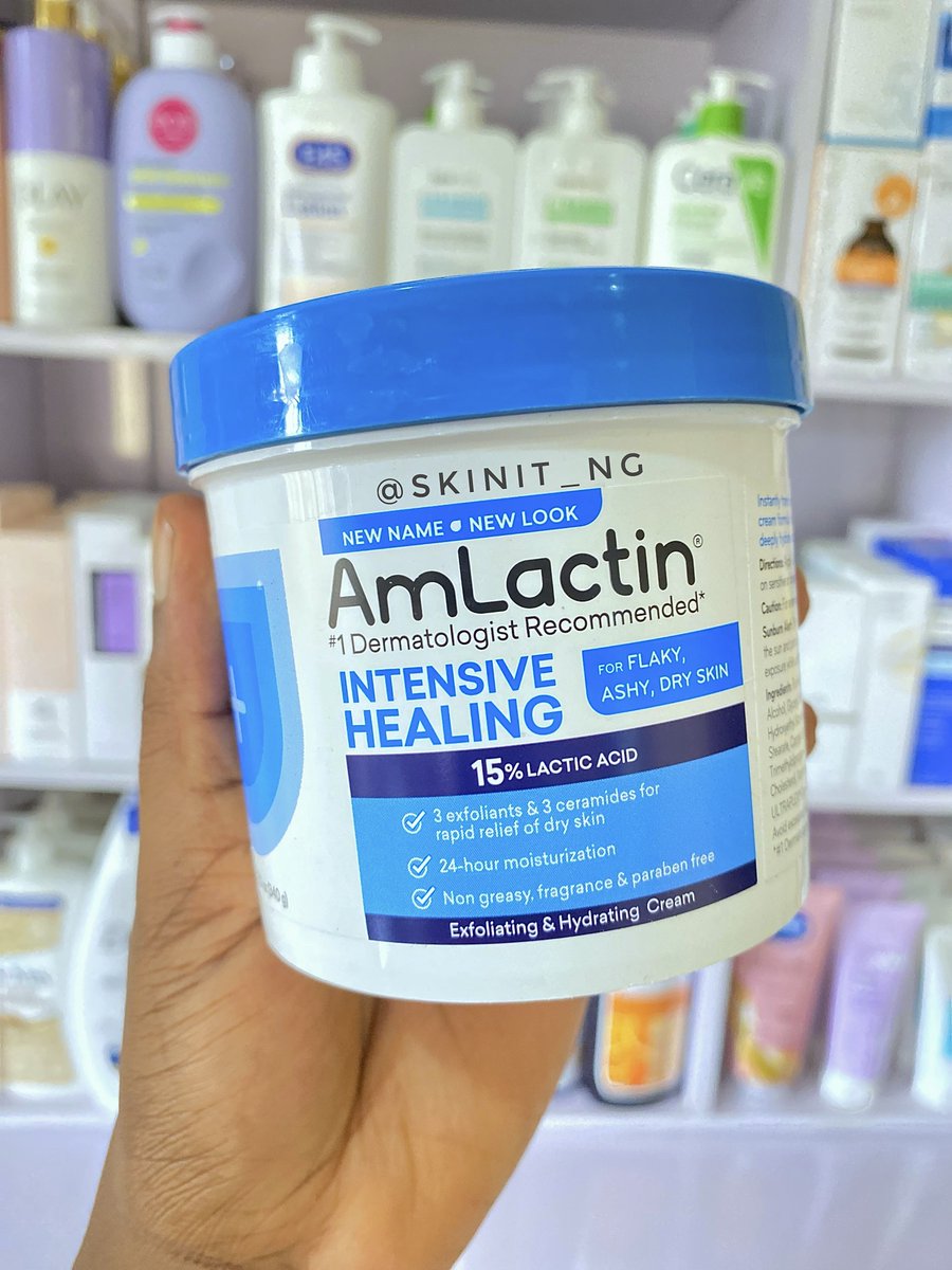 Amlactin Intensive Healing 15% Lactic Acid Cream 340g Instantly relieve dry, flaky skin with three rejuvenating exfoliants and three plumping ceramides that deeply hydrate and lock in moisture. 🏷️N38,000 Shop flutterwave.com/store/skinitng