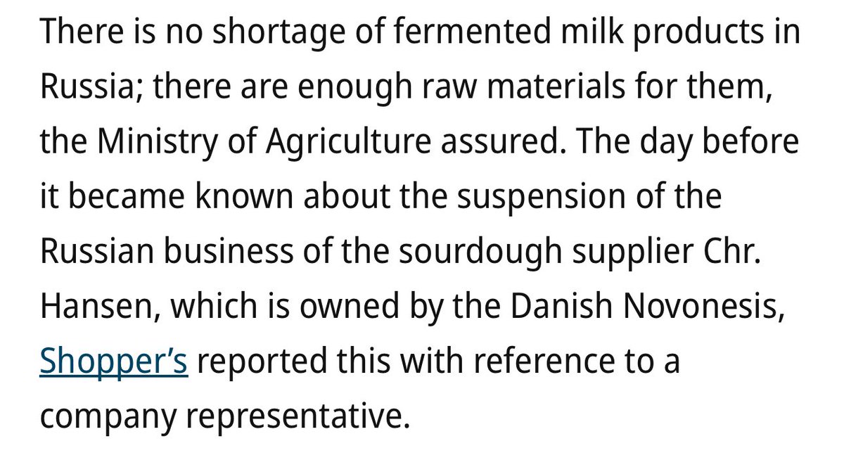 “The day before it became known about the suspension of the Russian business of the sourdough supplier Chr. Hansen, which is owned by the Danish Novonesis”