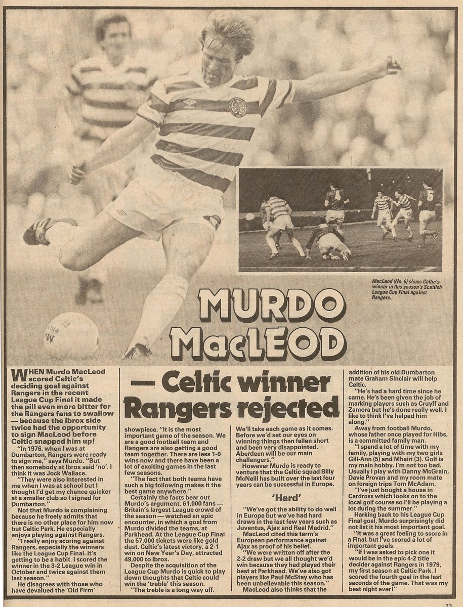 #MurdoMacLeod - #Celtic winner #Rangers rejected #Shoot! 1983-01-29