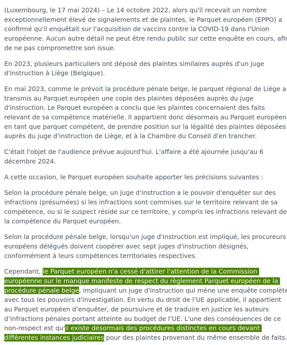 ArnaudAvocat's tweet image. 1/3 - Affaire #PfizerGate #SmsGate ce Communiqué de presse (consternant) du Parquet européen rentrera dans l&apos;histoire des actions collectives !
Traduction : www-eppo-europa-eu.translate.goog/en/media/news/…
Original : eppo.europa.eu/en/media/news/…