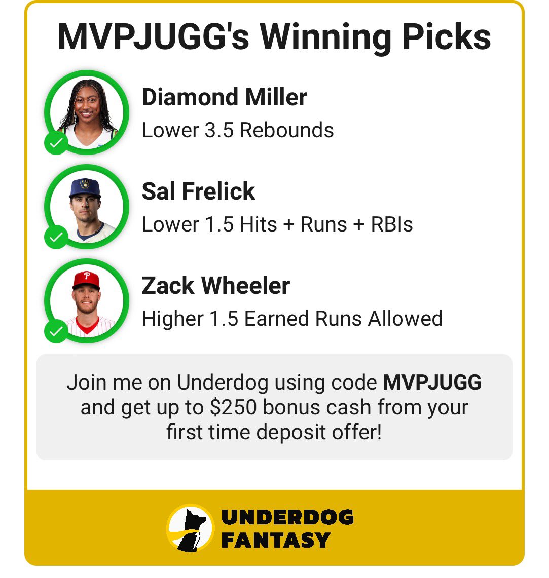 HEATERS 🔥#underdogpicks 
The @ProfitPlaybook VIP discord 🤖is CASHING 🤑
Of course ALL of these plays come from @prop_professor tools ⚒️ 
All links 🔗 in bio
Discord link 🔗 in the comments 
Come check us out 7-Day 🆓 trial 💪🏾 

#Bets #sportsbettingpicks #DFS #PrizePicks