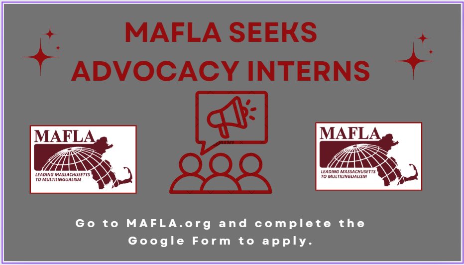 Passionate about world languages? Ready to lead MA to multilingualism and boost your leadership skills? Apply to be a MAFLA advocacy intern now! For more info and to apply: docs.google.com/forms/d/e/1FAI…