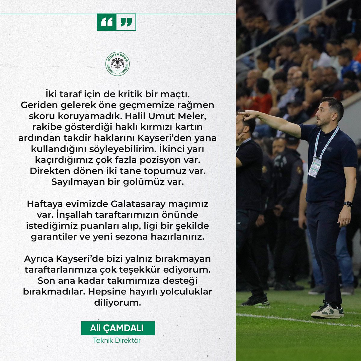 🎙️ Teknik Direktörümüz Ali Çamdalı, Mondihome Kayserispor maçı sonrası açıklamalarda bulundu.