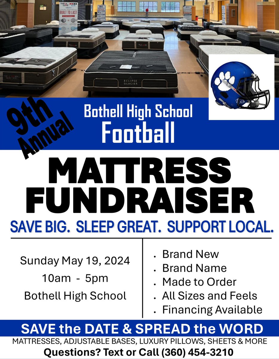 Come support Bothell Cougar Football this Sunday from 10am to 5pm. Anything you need for your bedroom, top brands at low prices. #WeAreBothell