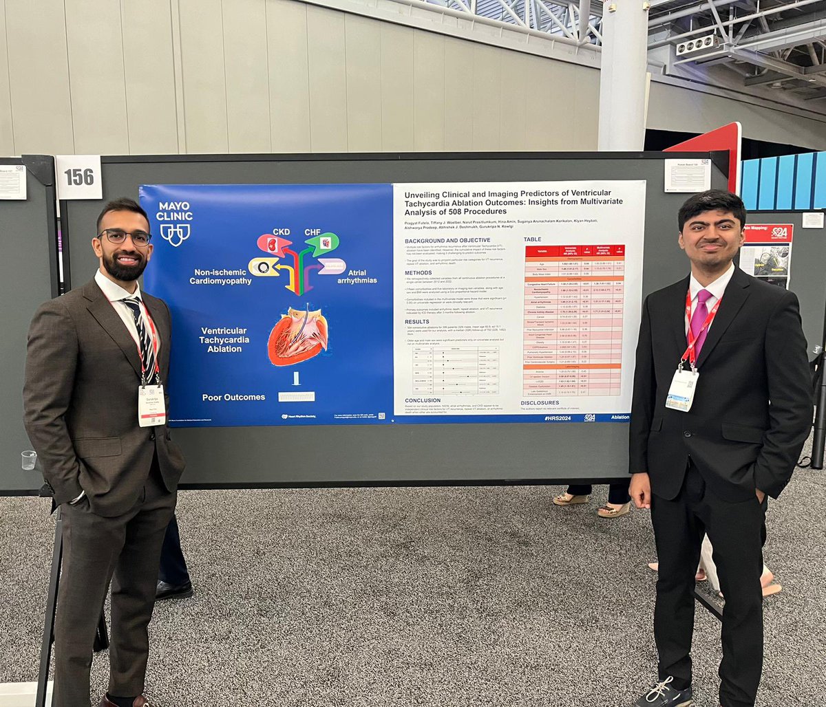 Proud of our research team at <a href="/MayoClinicCV/">Mayo Clinic CV</a> who presented multiple abstracts from our VT ablation database with detailed intraprocedural characteristics and our translational lab data on the effect of PFA on GP ablation. Stellar work 🙌🏽 <a href="/HRSonline/">Heart Rhythm Society</a> <a href="/jczerpa/">JC ZERPA</a> <a href="/Pachon_CNA/">JC Pachon-M</a>