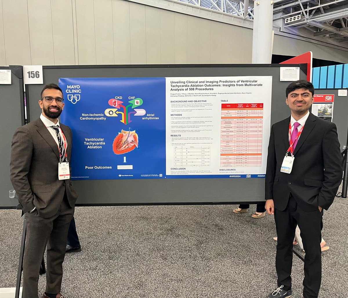 Proud of our research team at @MayoClinicCV who presented multiple abstracts from our VT ablation database with detailed intraprocedural characteristics and our translational lab data on the effect of PFA on GP ablation. Stellar work 🙌🏽 @HRSonline @jczerpa @Pachon_CNA