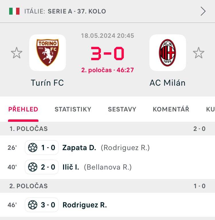 A pak je tu @TorinoFC_1906 , který to s tou Evropou myslí ještě vážně. Aktuálně ztráta bodu na Fiorentinu (ta má zápas k dobru) “Zatracený” Duvan Zapata je jasný steal pro Býky! #TorinoACMilan #calcio #serieA