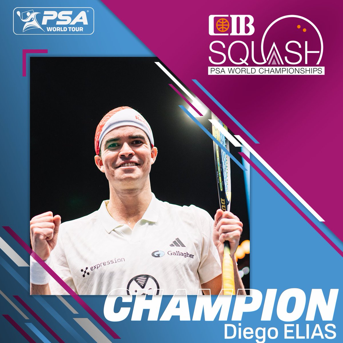 🏆 @diegoelias96 has become the first South American PSA World Champion 𝙀𝙑𝙀𝙍 🇵🇪 He's beaten @mostafasal_ to make history 👏 3-0: 11-6, 11-5, 12-10 (61m) #PSAWorldChamps