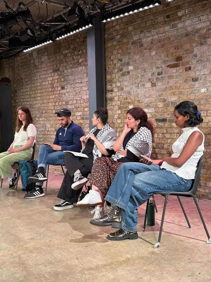 An incredible feat of theatre and politics by the brilliant team #cutthetightrope @arcolatheatre in the hostile environment of cancelling voices of palestinian resistance on stage. Im on the panel, my heart is pierced..