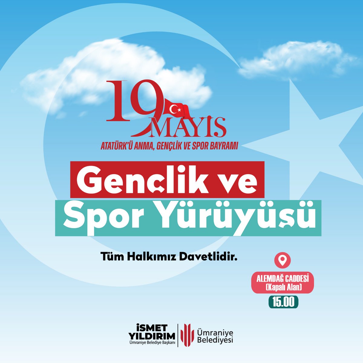 Kıymetli genç kardeşlerim ; Yarın, #19Mayıs Atatürk'ü Anma, Gençlik ve Spor Bayramı... 🇹🇷 Gazi Mustafa Kemal Atatürk'ün, geleceğimizin teminatı siz değerli gençlerimize armağan ettiği bu kutlu günde, ay yıldızlı bayrağımızla birlikte Alemdağ Caddesi'nde gerçekleştireceğimiz