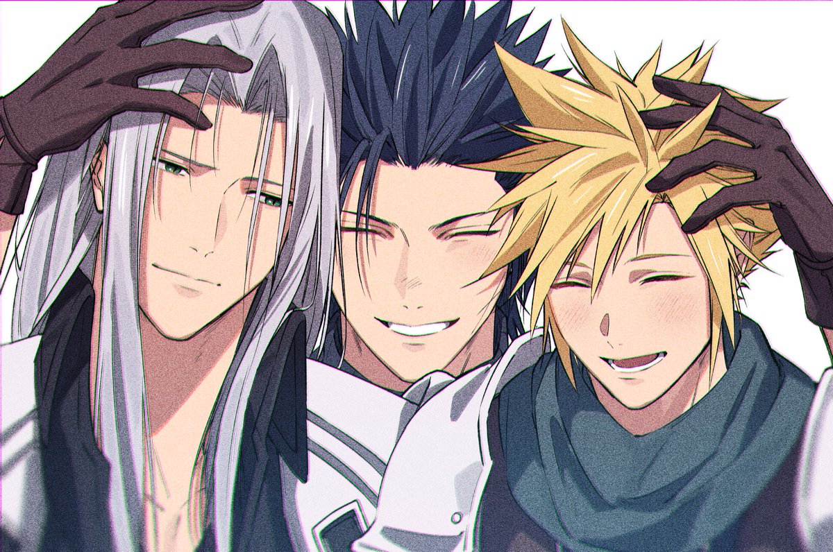 cloud strife ,sephiroth ,zack fair long hair blush smile open mouth short hair shirt blonde hair  illustration images