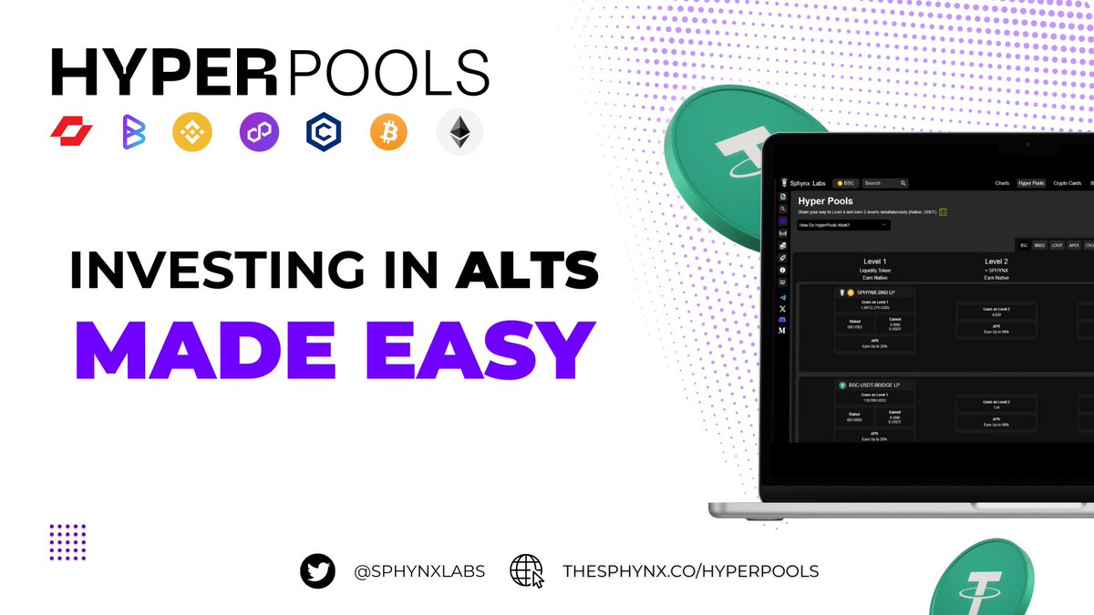 Can't pick an altcoin to grow your portfolio? The Sphynx Labs Hyper Pools allow you to earn your favorite alts ( $BNB, $ETH, $BTC, $CRO, $MATIC, $BRISE, or $LOOP) in real yield and high APRs. 🧪🔮