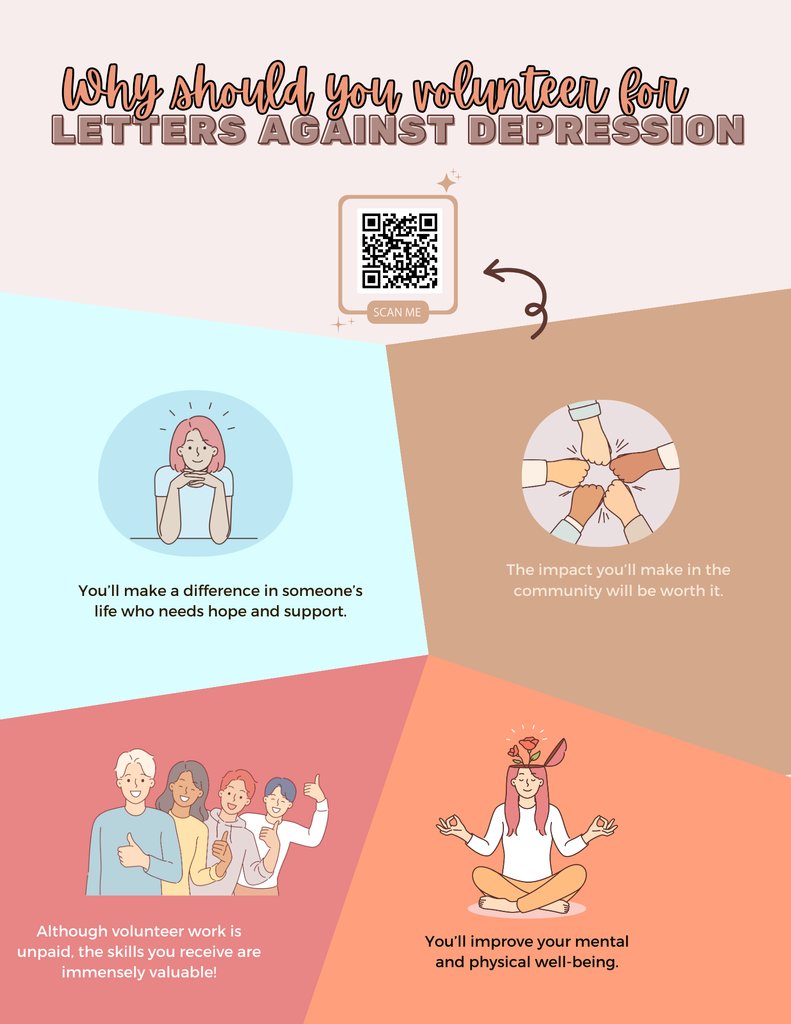 Why should you volunteer for Letters Against Depression?

#Volunteer #Servicehours #LettersAgainstDepression #MentalHealth