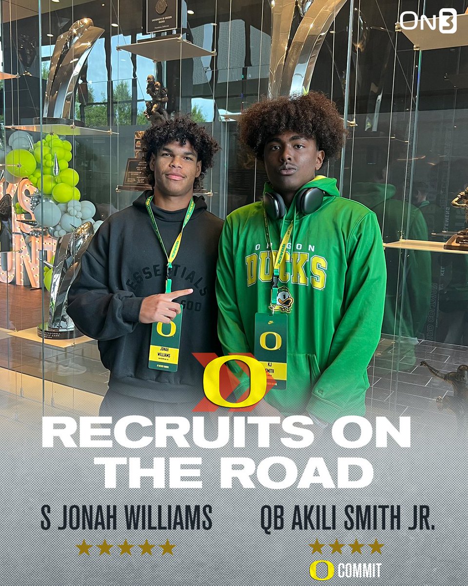 5-star safety Jonah Williams on his visit to Oregon alongside Ducks 4-star QB commit Akili Smith Jr.🦆 (📸: @Akilismithjr) Read: on3.com/college/oregon…