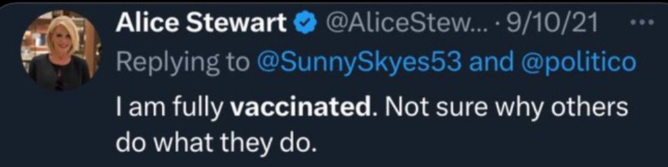 CNN Anchor Alice Stewart has #diedsuddenly alone outside her home after a “medical episode.” Alice bragged about being fully vaccinated and publicly questioned why others didn't choose to also. She previously worked at Fox News, for Rick Scott and Ted Cruz, and the RNC. How many