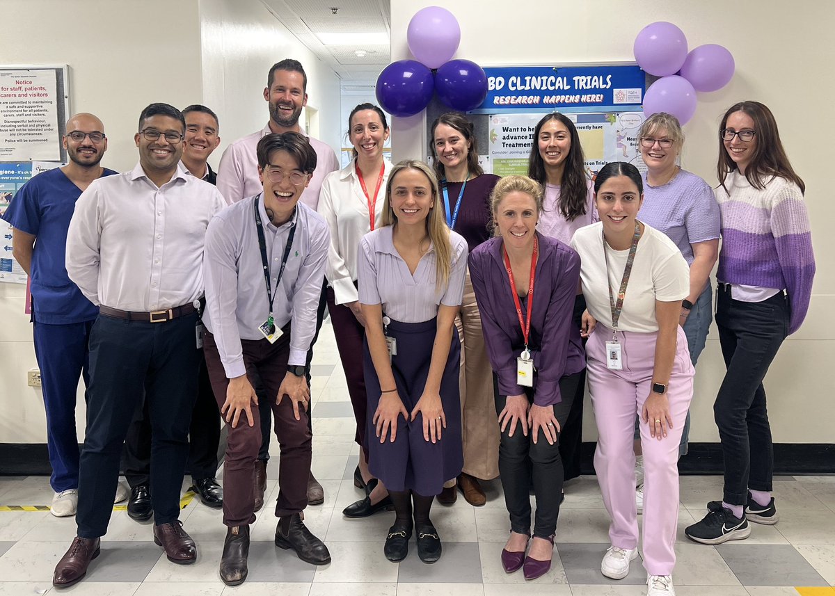 Today is #worldIBDday2024 and I’m feeling incredibly lucky to be able to work with this wonderful group of IBD doctors, nurses, dietitians, trials coordinators and scientists! 💜 on Friday we wore purple to raise awareness for IBD and to highlight that in 2024 #IBDhasnoborders
