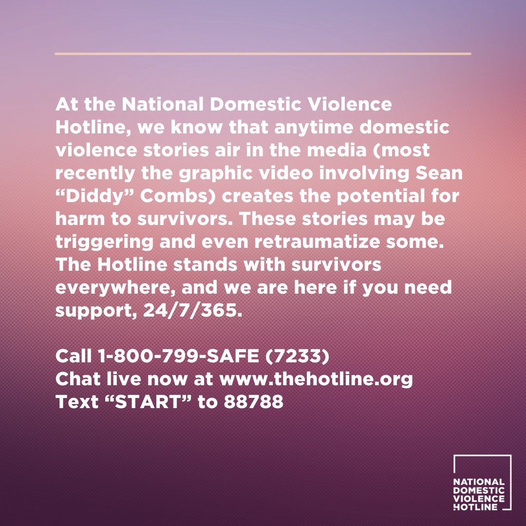 The Hotline stands with survivors everywhere, and we are here if you need support. 24 hours a day, seven days a week, 365 days a year. 📷 CALL: 1-800-799-SAFE (7233) 📷TTY: 1-800-787-3224 📷 CHAT: thehotline.org 📷 TEXT: 'START' to 88788