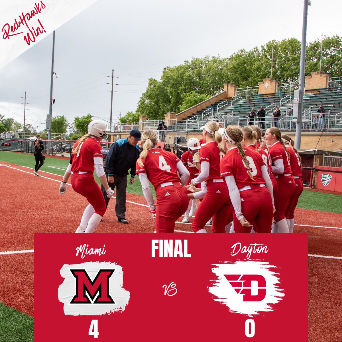 RedHawks Win!! They will be playing again tonight against Virginia! #RedHawks 🔴Addy Jarvis pitched the entire game with 5 strikeouts and no runs. 🔴Hadley Parisien hit a home run and had 2 RBIs. 🔴Parisien and Parks went 1 - 2 at the plate.