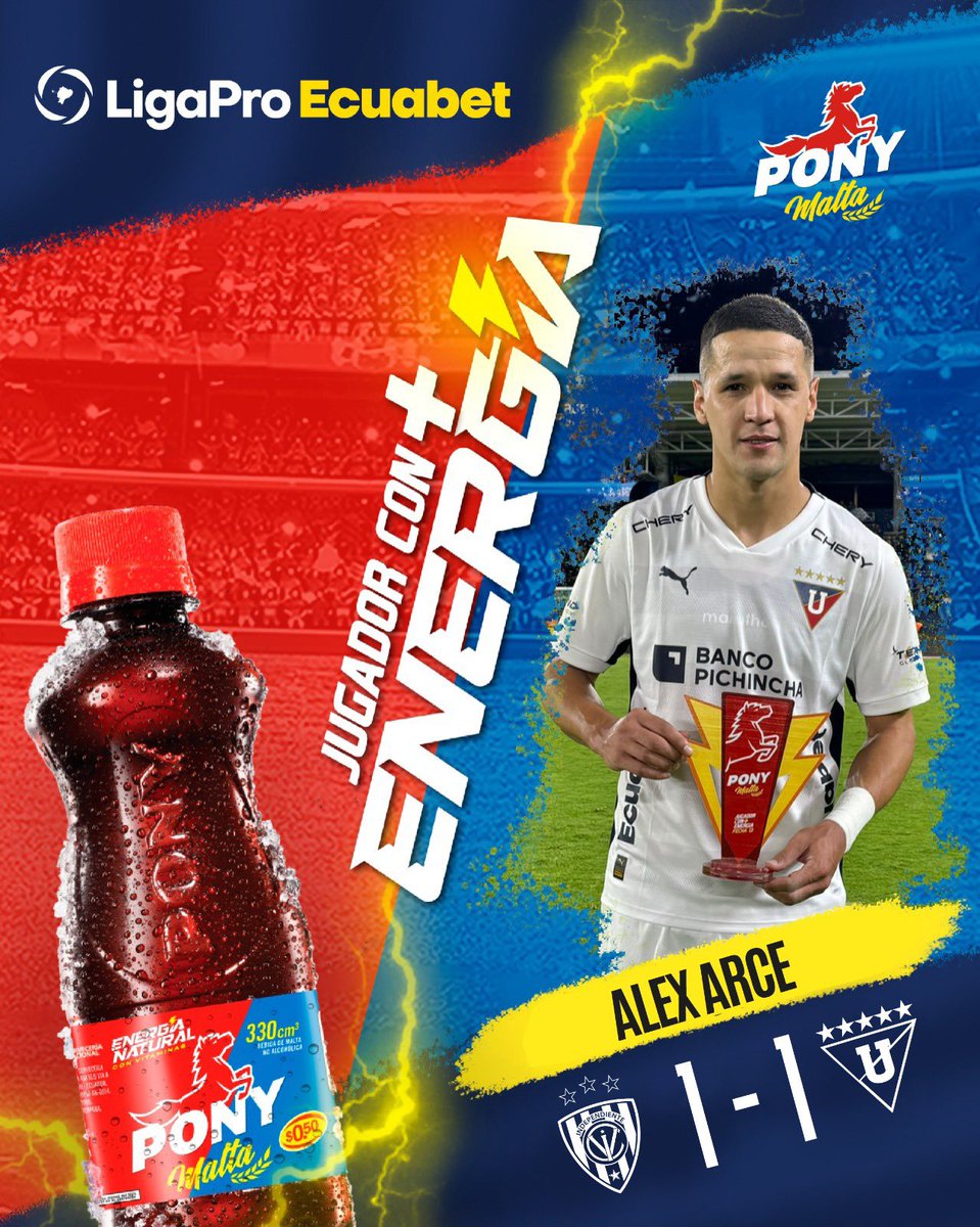 🥇 Alex Arce de @LDU_Oficial fue elegido como el jugador con más energía @ponymaltaec 🔥 #LigaProEcuabet #PonyMalta 🇪🇨💯