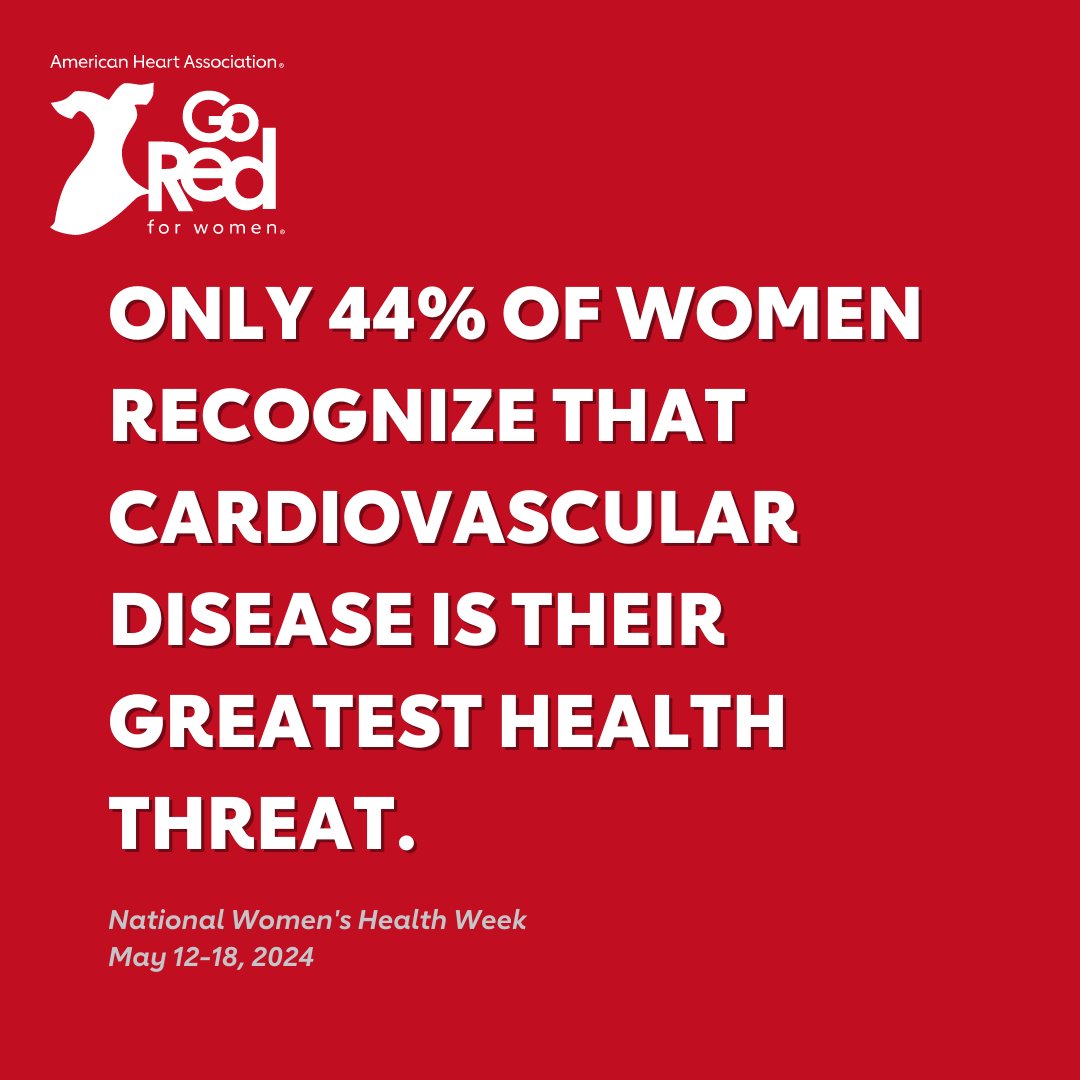 Cardiovascular disease can impact anyone at any time. Yet, more than half of women remain unaware it's their greatest health threat. That's why we Go Red for Women. Let's stand together and make a difference for every woman, everywhere.  #NationalWomensHealthWeek #NWHW