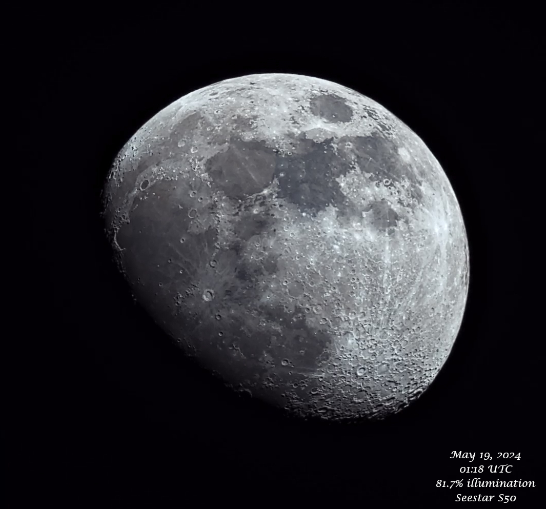 Tonight's 81.7% moon taken with @Seestar_astro #Astrophotography #MoonHour #ZWO
