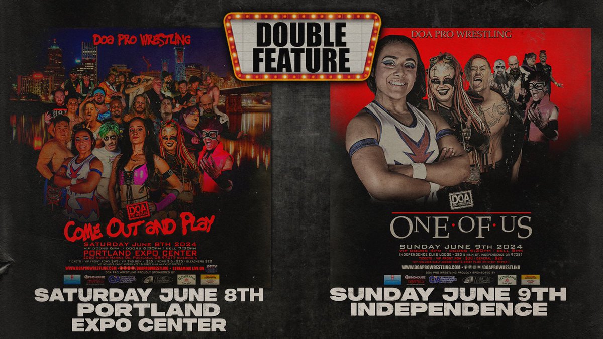 Only SIX 2nd Row VIP left for the Portland Expo Center on Saturday, June 8th! VIP Front Row for “One of Us” in Independence is SOLD OUT! For both these shows: the sooner you buy your tickets, the closer your seats will be to the ring! Don’t wait! 🎟️ doaprowrestling.com