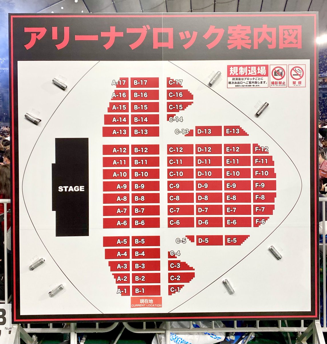 今回のレッチリ東京ドームのアリーナ座席表（右側の写真は去年） 去年