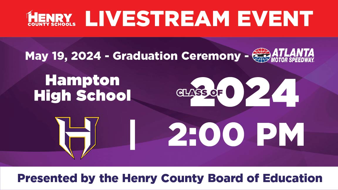 Hampton High School continues HCS graduation season at Atlanta Motor Speedway on Sunday at 2 p.m. For those unable to celebrate the Class of 2024 in person, follow along via livestream at the link below. 📷: youtube.com/watch?v=2Sn5gb… #WinningforKids #HenryProud #YouBelongInHenry