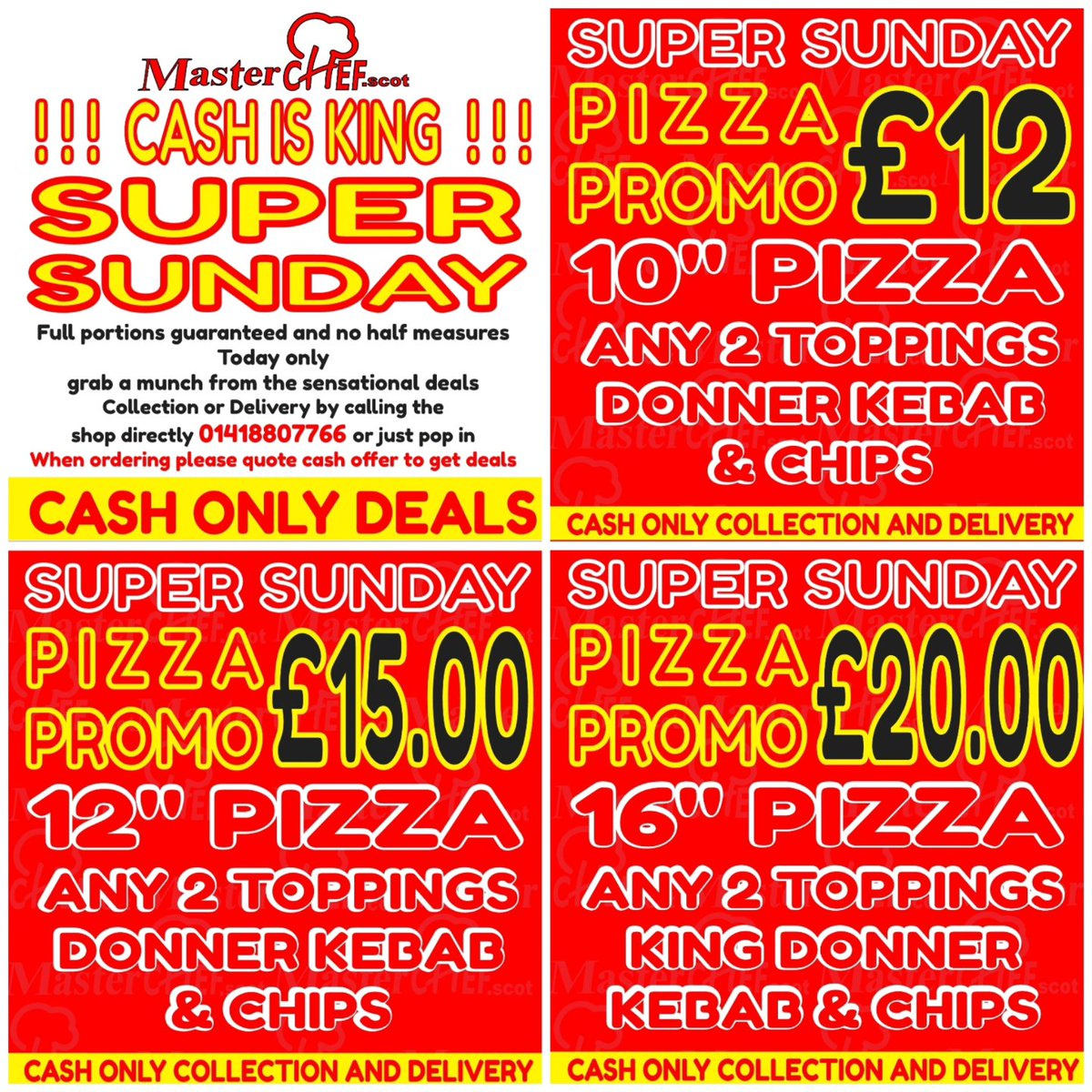 masterchef_scot's tweet image. CASH IS KING PROMO
Tuesdays Deals grab a munch from the sensational deals Collection or Delivery by calling the shop directly 01418807766 CASH ONLY DEALS  (when placing the order you will have to mention PROMO) T&amp;amp;C