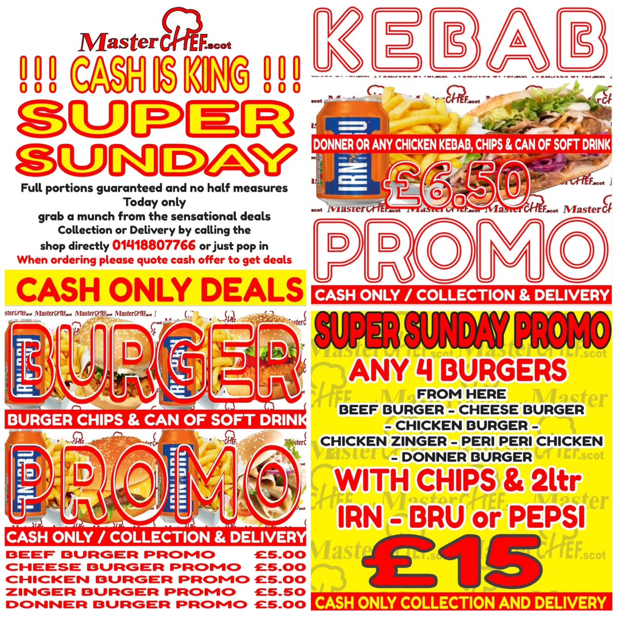 masterchef_scot's tweet image. CASH IS KING PROMO
Tuesdays Deals grab a munch from the sensational deals Collection or Delivery by calling the shop directly 01418807766 CASH ONLY DEALS  (when placing the order you will have to mention PROMO) T&amp;amp;C