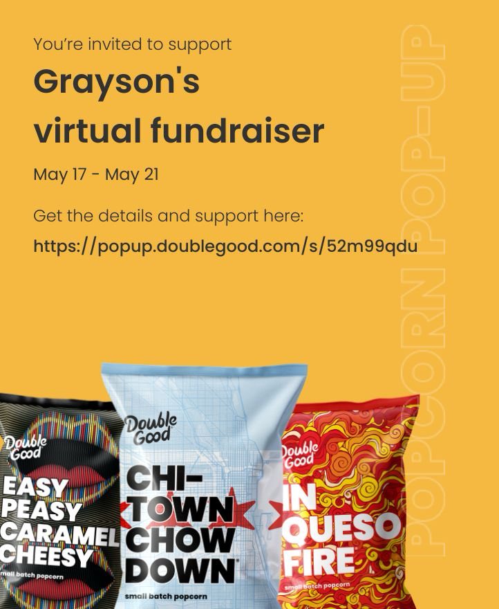 Hi! I’m doing a virtual fundraiser selling Double Good ultra-premium popcorn for 4 days from Friday, May 17 - Tuesday, May 21. Get all the details and support here: popup.doublegood.com/s/52m99qdu ⁦@McKamyElem⁩ #cfblibraries