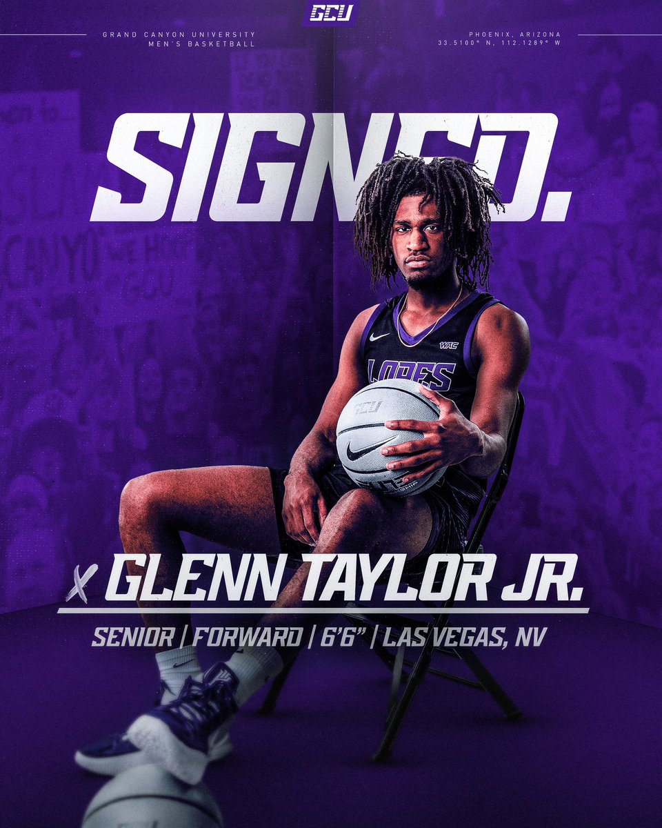𝗦𝗜𝗚𝗡𝗘𝗗. Glenn Taylor Jr. is the newest hooper at GCU. 🖊️💜