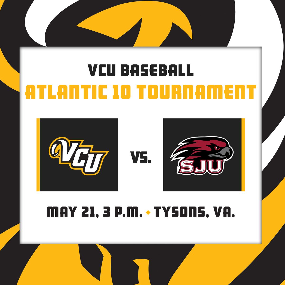 The @atlantic10 Tournament bracket is out! We will be the No. 2 seed and will open with the No. 7 seed, Saint Joseph's Tuesday at 3 p.m! Full bracket: t.ly/leDUR #LetsGoVCU