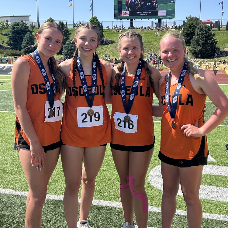 Congrats to our girls 4x1 on finishing 4th place overall in Class D! Relay members are Janna Roberts, Savanna Boden, Camryn Peterson, and Alexis Burritt.