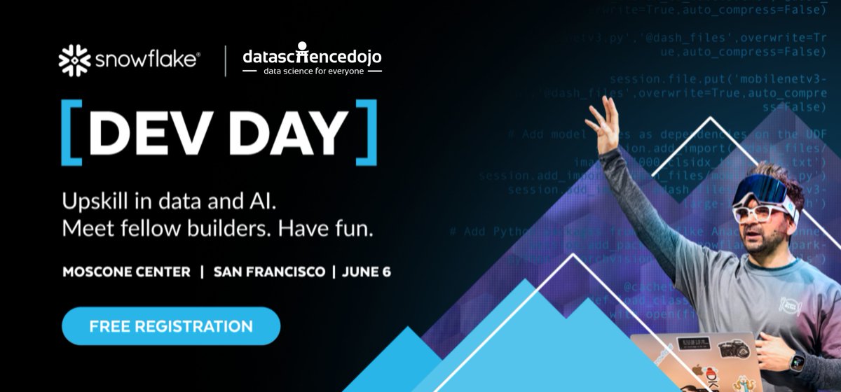 We’re excited to be a part of #DataCloudDevDay on June 6 in San Francisco! Get the latest in AI/ML, join a GenAI bootcamp, and connect with thousands of other builders. Register for free: hubs.la/Q02xFY4Q0 Snowflake