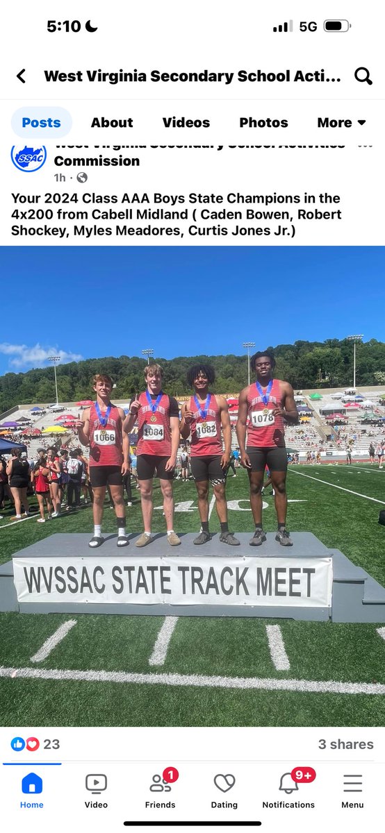 Went out with a bang, 4x200 meter state champs!! <a href="/Caden_b427/">Caden</a> <a href="/mylesmeadors13/">m.meadors</a> <a href="/_robertshockey4/">Robert Shockey</a> <a href="/Midland_XCTF/">Cabell Midland XCTF</a>