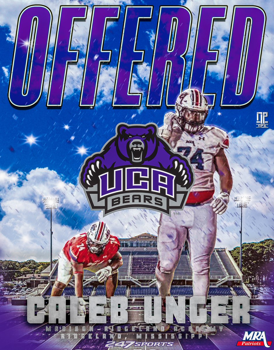 Congrats to Caleb Unger for picking up his first division 1 offer from Central Arkansas! The class of 2027 offensive lineman from Madison-Ridgeland Academy is a very good prospect to follow over his next couple of years competing for the Patriots!