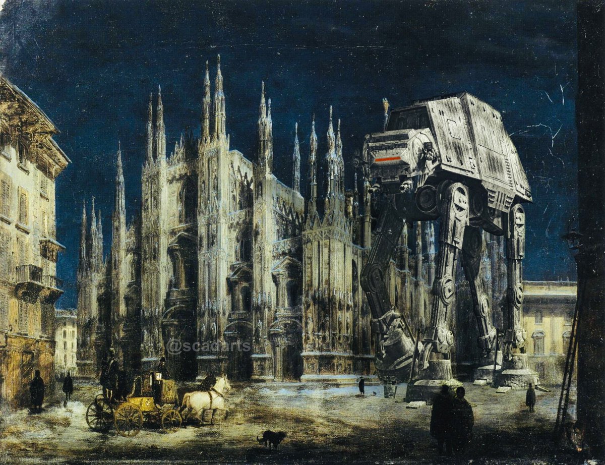 Night on the Piazza del Duomo From April 22 Original was by Angelo Inganni #starwars #atat #starwarsart