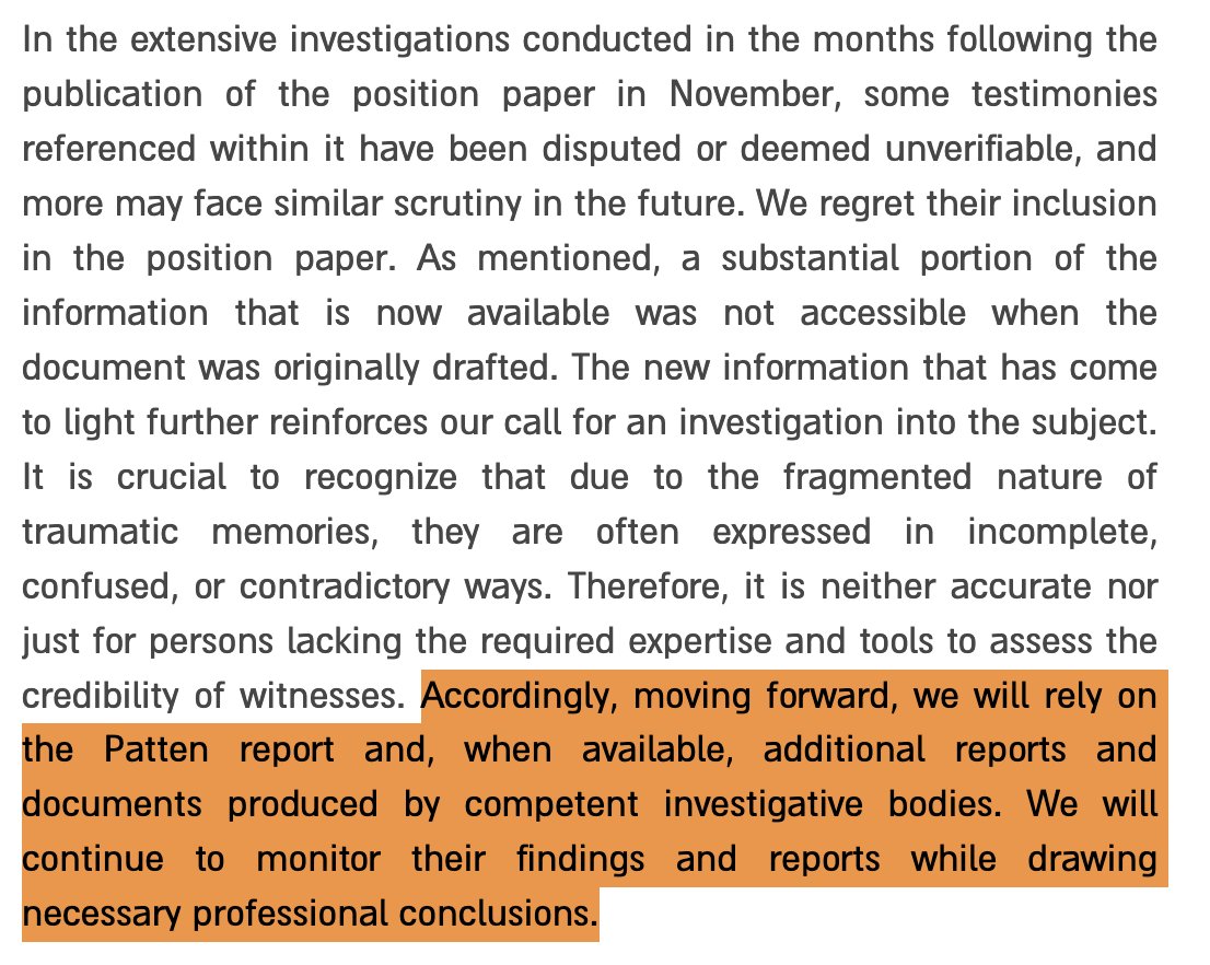 Since November, the Israeli govt, the New York Times, and others have relied heavily on a Physicians for Human Rights Israel report on Hamas sexual violence. PHRI is now heavily walking back its report, noting it never reached any conclusions and only advocated for an