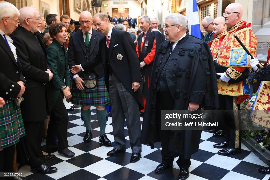 Prince Edward, Duke of Edinburgh in his role as Lord High Commissioner to the General Assembly of the Church of Scotland attends the opening ceremony on May 18, 2024 in Edinburgh, Scotland. 📸 Jeff J Mitchell/Getty Images)