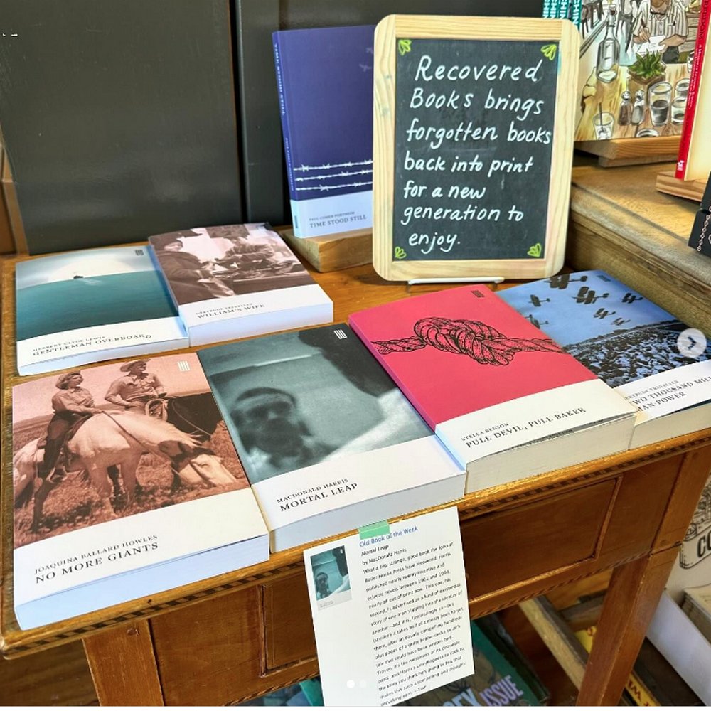 A display of Recovered Books from @bhousepress at Phinney Books in Seattle. It's exciting to see our books begin to get noticed by US booksellers. Any stores interested in carrying them should go to @asterism_books to get the best prices and service.