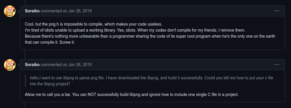 I was looking up an example of how to use libpng and saw this. Some people are unhinged.