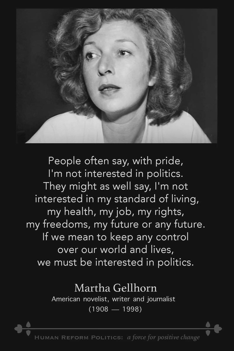 It's fashionable to say 'I'm not interested in politics,' and it's understandable since the same clowns—who serve the elite rather than the people—have been running the system since time began, with the same results. The reason they're able to do it is that so many people have