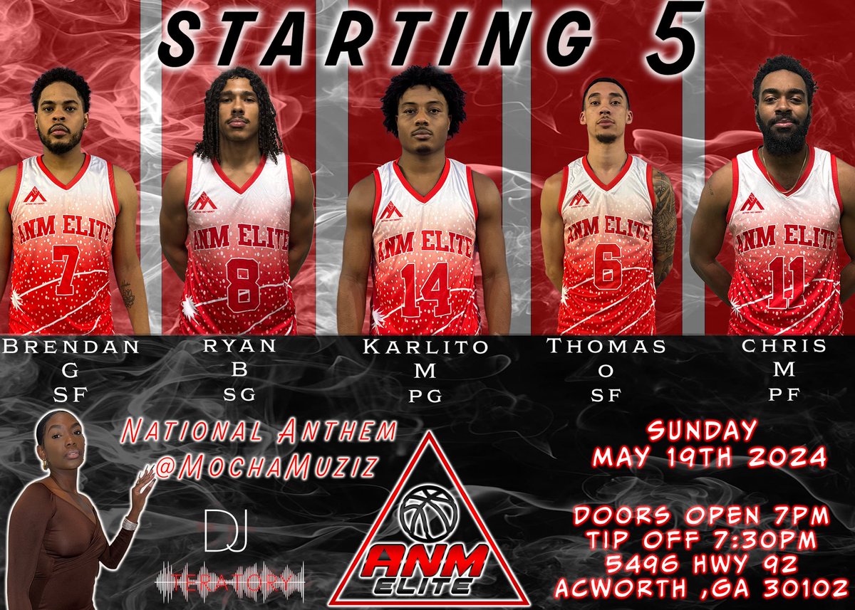 This Sunday it’s game 2 of our Southern Conference Basketball League season !Pull up and support ❤️🔺

📆 : Sunday May 19th
⏰ : 7:30pm
🏟️: 5496 SR-92 N
Acworth, GA  30102
United States
💵: $10 
Kids 12 &amp; under free
<a href="/ActionNoMercy/">ActionNoMercy ❤️🔺</a> 
<a href="/CoachDStringer/">Coach Stringer MEd</a>
