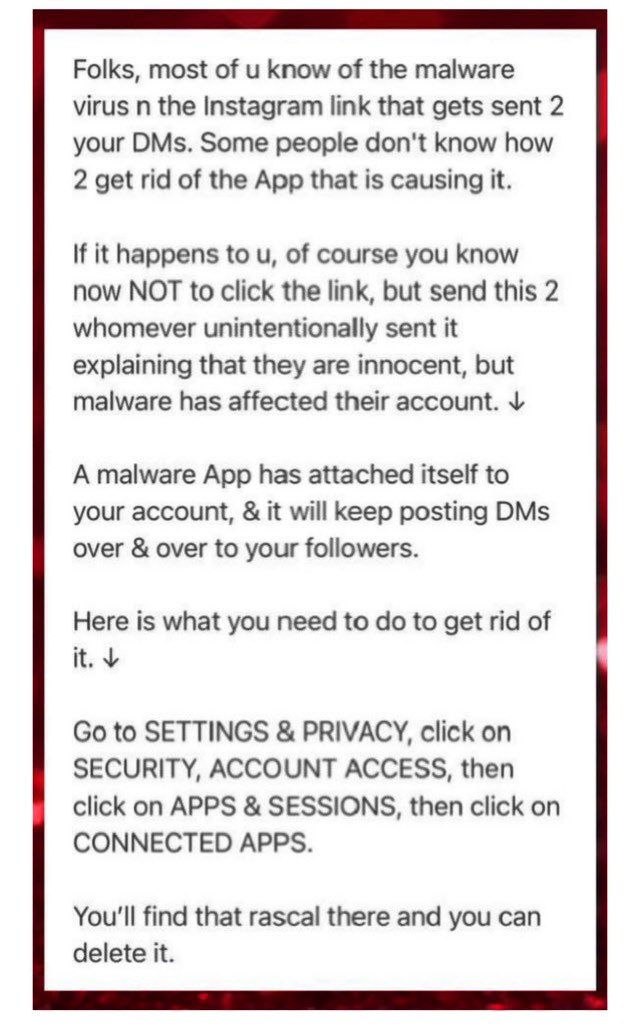 🚨Instagram links n your DMs r a virus. Do NOT click on the link! SEND THE MEME BELOW 2 THE PERSON WHO SENT U THE DM, AS THEY ARE POSSIBLY UNAWARE THEY SENT IT. Then erase the message. If you click on it, it will make your account send the Instagram link to others in DMs, too.