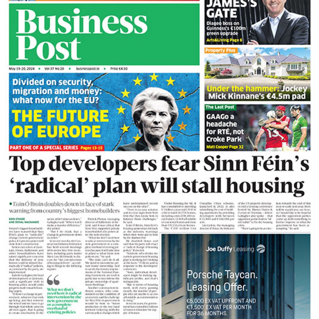 The housing market has been rigged to maximise profits for a few cronies at the expense of an entire generation. There’s nothing more to it. So let’s just be honest: Top developers fear Sinn Féin’s ‘radical’ plan will stall PROFITS.