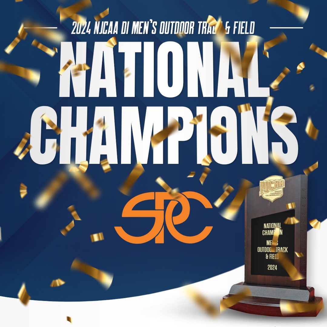 Congratulations to @spctexans for winning the men’s team title at the 2024 @NJCAA DI Outdoor Track & Field Championships! This is the Texans’ fourth consecutive title dating back to 2021.