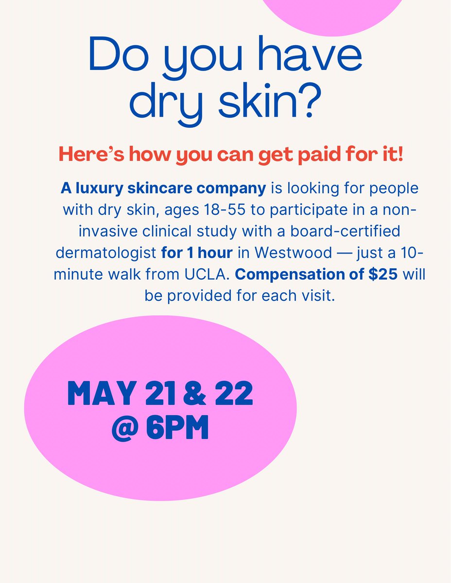 SULA LABS INC. (@sulalabs) on Twitter photo SULA LABS might be one of the only places where you can get paid for having dry skin. 👀
Tomorrow is the last day to enroll in our IRB-approved hydration/moisturization clinical study in Los Angeles! ⭐️
Enroll here: forms.gle/XBCRE3veHMSrGu… SULA LABS might be one of the only places where you can get paid for having dry skin. 👀
Tomorrow is the last day to enroll in our IRB-approved hydration/moisturization clinical study in Los Angeles! ⭐️
Enroll here: forms.gle/XBCRE3veHMSrGu…
