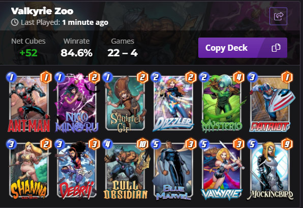 Had an absolute insane run with this anti-meta Zoo deck to crack into the top 1000! If you're someone who's been frustrated with Leech or decks now needing every new cards, I would really recommend this as a super powerful budgetish list!
<a href="/SnapDecks/">SnapDecks</a>